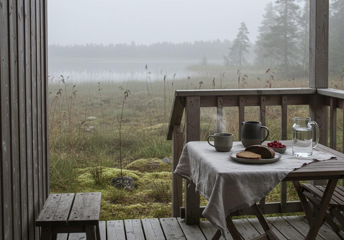 Misty Lake Porch Scene
